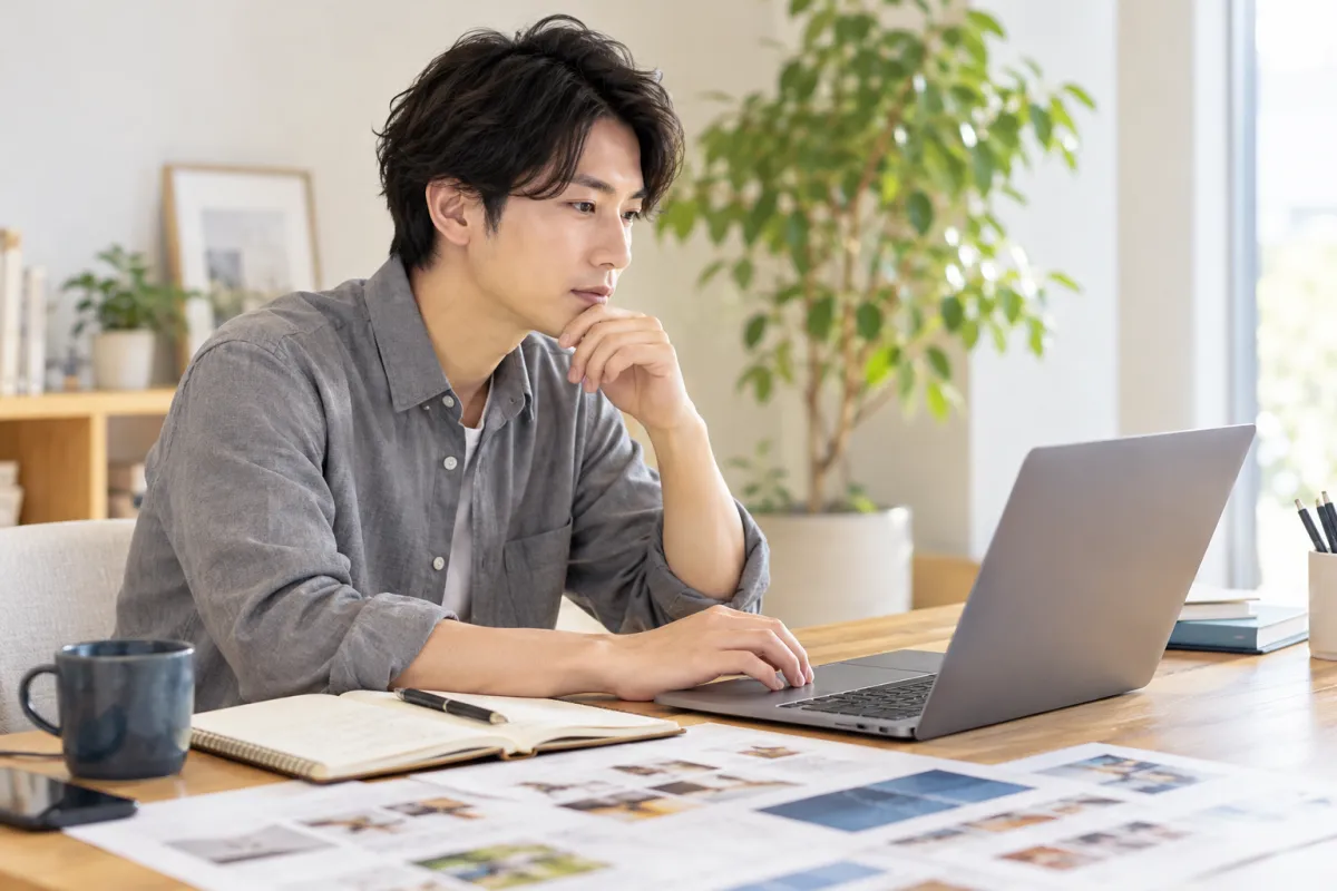 男性スタッフがパソコンで集客施策を進める様子